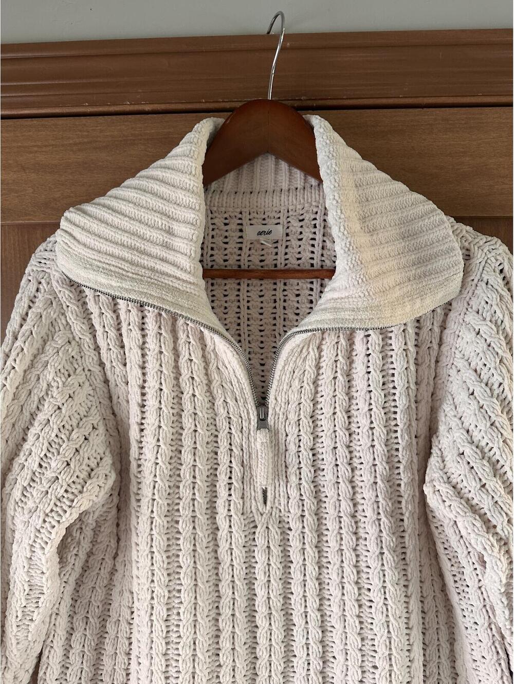 Aerie Cable Car Quarter Zip Chunky Sweater In Toasted Coconut Cream Women’s XS - Picture 5 of 15